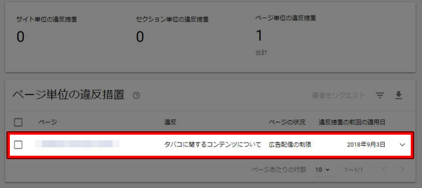 ページ単位の違反措置
