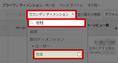 セカンダリディメンション 性別