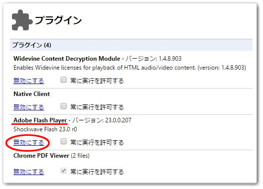 Flash Player 無効